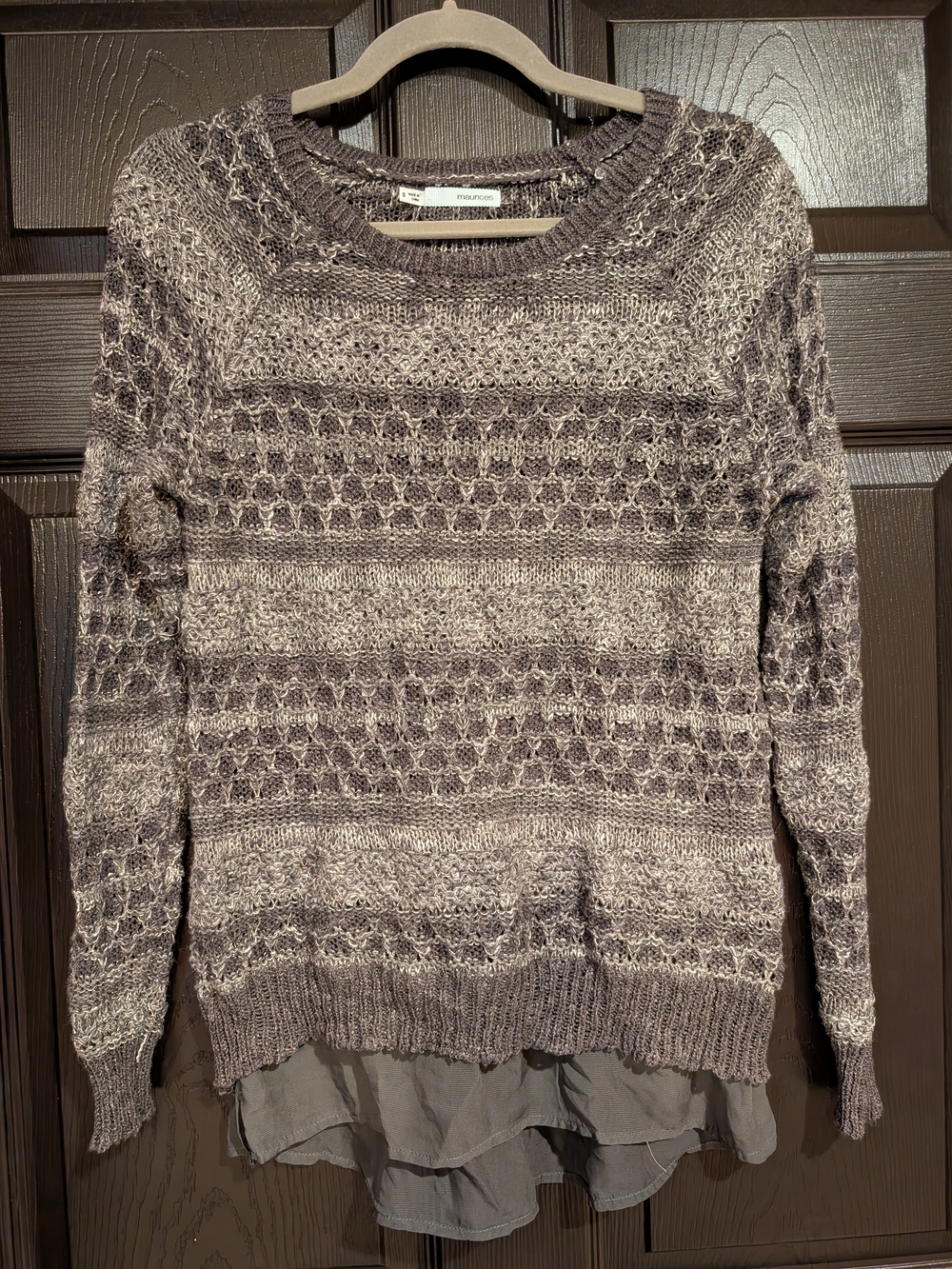 Maurices Heathered Taupe Knit Sweater with Layered Hem